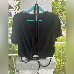 Future Collective Black Ribbed Crop Top with Drawstring